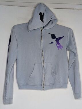 FREE CITY • Zip Up Light Blue Hoodie Sweatshirt